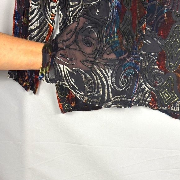 Chico's Velvet Burnout Button Down Whimsigoth Fairy Shirt Sz 0 = M Long Sleeve - Picture 6 of 13